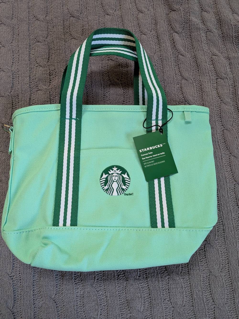 Starbucks Small Green Canvas Tote with Green-Striped Handles